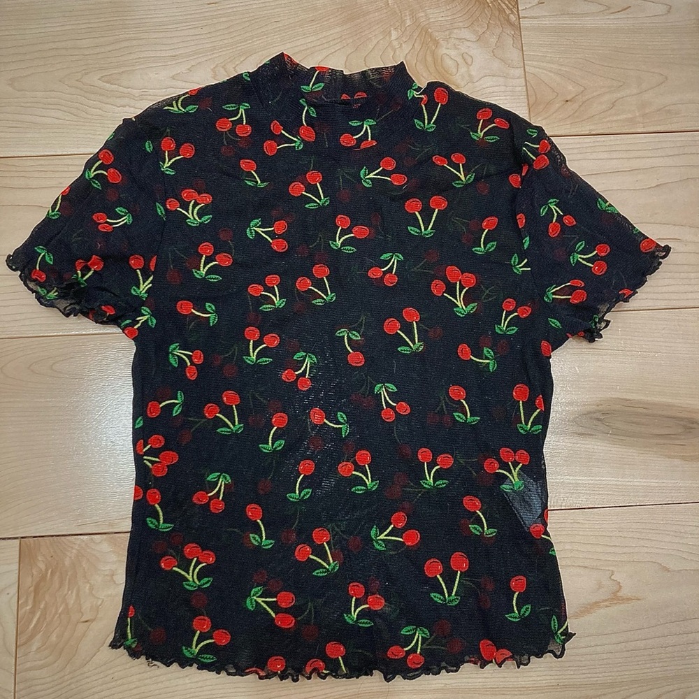 SHEIN Black Top with Red Cherry Pattern
